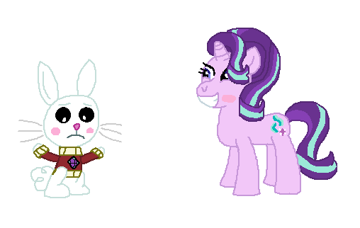 Size: 508x322 | Tagged: angel bunny, artist:drypony198, blushing, clothes, derpibooru import, female, interspecies, kite, male, safe, shipping, starbunny, starlight glimmer, straight, sweater