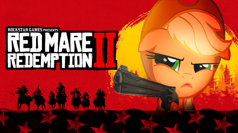 Size: 1920x1080 | Tagged: 16:9, applejack, artist:zidanemina, box art, derpibooru import, edit, editor:sponandi, floppy ears, gun, handgun, horse, human, meme, old west, parody, red dead redemption, red dead redemption 2, rockstar games, safe, silhouette, solo, vector, vector edit, video game, wallpaper, weapon