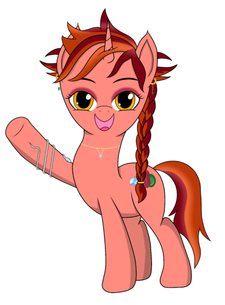 Size: 945x1280 | Tagged: safe, artist:fimbulvinter, derpibooru import, oc, oc:ruby quartz, unofficial characters only, pony, unicorn, 2019 community collab, derpibooru community collaboration, braid, diamond, jewelry, necklace, simple background, solo, transparent background, waving