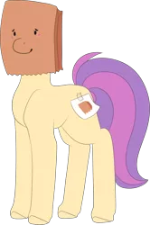 Size: 656x986 | Tagged: safe, artist:trigger-bolt, derpibooru import, oc, oc:paper bag, earth pony, pony, fake cutie mark, female, mare, paper bag, simple background, transparent background