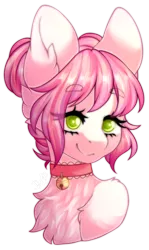 Size: 548x922 | Tagged: safe, artist:dusty-onyx, derpibooru import, oc, oc:binky, unofficial characters only, pony, bell, bell collar, bust, collar, female, mare, portrait, simple background, smiling, solo, transparent background