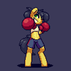 Size: 540x540 | Tagged: safe, artist:stockingshot56, derpibooru import, oc, oc:uppercute, unofficial characters only, earth pony, pony, abs, animated, bipedal, boxing gloves, clothes, female, freckles, gif, idle, idle animation, mare, pixel art, solo