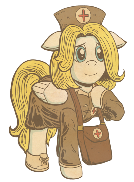 Size: 1400x1900 | Tagged: safe, artist:regularmouseboy, derpibooru import, oc, oc:nurse cherubim, unofficial characters only, pegasus, pony, 2019 community collab, derpibooru community collaboration, clothes, female, nurse, retro, shoes, simple background, solo, transparent background, vintage