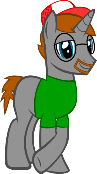 Size: 794x1418 | Tagged: safe, artist:red4567, derpibooru import, oc, oc:red forseven, pony, unicorn, 2019 community collab, derpibooru community collaboration, beard, clothes, facial hair, glasses, green shirt, hat, male, shirt, simple background, solo, transparent background, trucker hat, vector