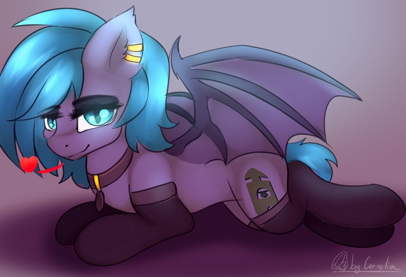 Size: 1900x1300 | Tagged: safe, artist:cornelia_nelson, derpibooru import, oc, oc:belfry towers, bat pony, clothes, collar, cute, female, festral, socks, stockings, thigh highs