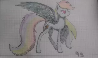 Size: 3200x1920 | Tagged: safe, artist:shadow-nights, derpibooru import, rainbow dash, pegasus, pony, female, graph paper, high res, looking up, mare, paper, signature, simple background, solo, spread wings, traditional art, white background, wings