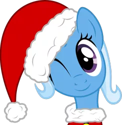 Size: 6069x6183 | Tagged: absurd resolution, artist:pink1ejack, christmas, christmas ponies, cute, derpibooru import, diatrixes, hat, holiday, one eye closed, safe, santa hat, simple background, solo, transparent background, trixie, vector, wink