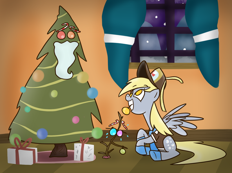 Size: 2896x2160 | Tagged: artist:cookieboy011, christmas, christmas tree, cute, derpibooru import, derpy hooves, holiday, safe, tree, winter