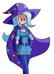 Size: 913x1255 | Tagged: artist:kurus22, cape, clothes, derpibooru import, female, hat, human, human coloration, humanized, safe, simple background, smiling, solo, transparent background, trixie, trixie's cape, trixie's hat