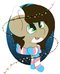 Size: 967x1200 | Tagged: artist needed, safe, derpibooru import, oc, oc:rune, unofficial characters only, pony, animated, christmas, christmas lights, clothes, female, filly, flashing lights, gif, holiday, pride, scarf, solo, trans girl, transgender