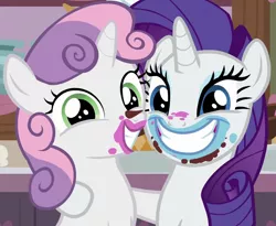 Size: 880x720 | Tagged: safe, derpibooru import, screencap, rarity, sweetie belle, pony, unicorn, forever filly, cropped, cute, diasweetes, female, rarara, raribetes, siblings, sisters, smiling