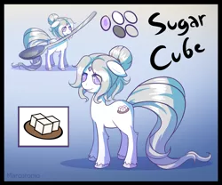 Size: 2406x2000 | Tagged: safe, artist:marcotonio, derpibooru import, oc, oc:sugar cube, unofficial characters only, earth pony, pony, cute, female, jewel, long tail, mare, mouth hold, purple eyes, reference sheet, short mane, simple background, spoon, unshorn fetlocks, white mane