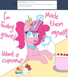 Size: 1280x1451 | Tagged: safe, artist:tomboygirl45, derpibooru import, pinkie pie, alicorn, pony, princessponk, alicornified, cake, cupcake, food, icing bag, magic, pinkiecorn, race swap, rainbow cupcake, solo, xk-class end-of-the-world scenario