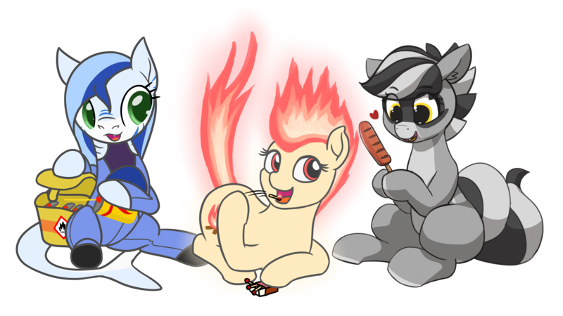 Size: 2580x1450 | Tagged: safe, artist:camo-pony, artist:mkogwheel, artist:pabbley, derpibooru import, oc, oc:bandy cyoot, oc:yule log, unofficial characters only, pony, ponyta, 2019 community collab, derpibooru community collaboration, mundane utility, pokémon, simple background, transparent background