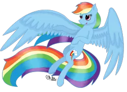 Size: 1272x918 | Tagged: safe, artist:shadow-nights, derpibooru import, rainbow dash, pegasus, pony, female, flying, mare, signature, simple background, smiling, solo, spread wings, transparent background, wings