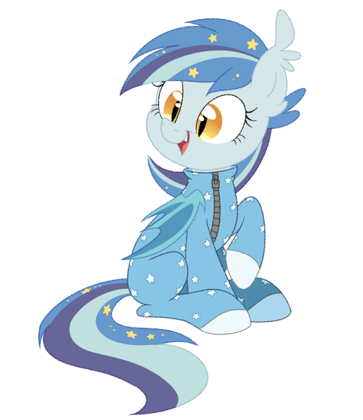 Size: 590x683 | Tagged: safe, artist:owlity, derpibooru import, oc, oc:star struck, unofficial characters only, bat pony, pony, bat pony oc, bat wings, clothes, female, footed sleeper, mare, onesie, pajamas, solo, wings