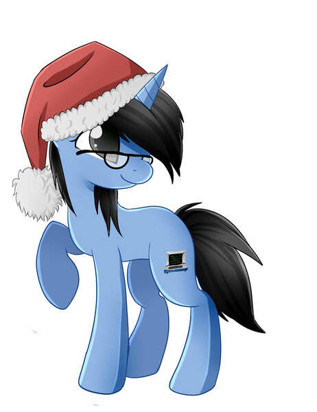 Size: 1313x1707 | Tagged: artist needed, safe, derpibooru import, oc, oc:tinker doo, unofficial characters only, pony, unicorn, christmas, glasses, hat, holiday, rule 63, santa hat