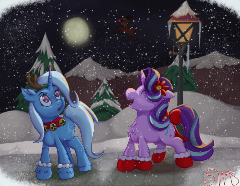 Size: 2000x1550 | Tagged: safe, artist:swasfews, derpibooru import, starlight glimmer, trixie, pony, unicorn, female, mare, snow