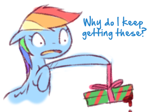 Size: 524x384 | Tagged: semi-grimdark, artist:raridashdoodles, derpibooru import, edit, rainbow dash, pegasus, pony, blood, dick in a box, female, implied penectomy, implied penis, literally disembodied penis, mare, present, simple background, white background