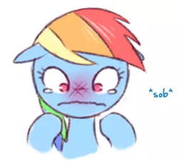 Size: 347x314 | Tagged: safe, artist:raridashdoodles, derpibooru import, edit, rainbow dash, pegasus, pony, abuse, crying, dashabuse, female, mare, simple background, white background