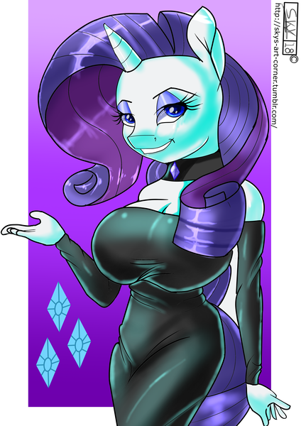 Size: 3508x4960 | Tagged: suggestive, artist:skyline19, derpibooru import, rarity, anthro, unicorn, big breasts, breasts, busty rarity, clothes, female, open mouth, shirt, solo