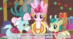 Size: 1615x861 | Tagged: agnes m pharo, alice the reindeer, aurora the reindeer, best gift ever, bori the reindeer, caption, christmas, deer, derpibooru import, edit, edited screencap, holiday, image macro, quote, reindeer, safe, screencap, text, the gift givers