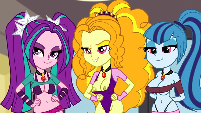 Size: 1366x768 | Tagged: questionable, derpibooru import, edit, edited screencap, editor:mlp-gft, screencap, adagio dazzle, aria blaze, sonata dusk, equestria girls, rainbow rocks, areola, bedroom eyes, belly button, big breasts, breast edit, breasts, busty adagio dazzle, busty aria blaze, busty dazzlings, busty sonata dusk, casual nudity, clothes, confident, female, females only, gem, jewelry, necklace, nipples, nudity, panties, pigtails, ponytail, raised eyebrow, sexy, siren gem, skimpy outfit, smiling, smirk, smug, stupid sexy adagio dazzle, stupid sexy aria blaze, stupid sexy dazzlings, stupid sexy sonata dusk, the dazzlings, thong, trio, trio female, twintails, underboob, underwear