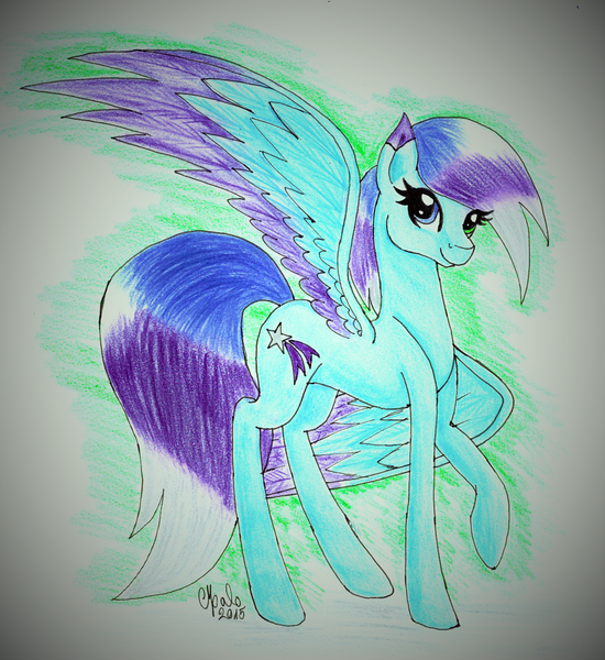 Size: 1152x1256 | Tagged: safe, artist:shadow-nights, derpibooru import, oc, oc:flash light, unofficial characters only, pegasus, pony, female, mare, paper, signature, simple background, smiling, solo, traditional art, white background