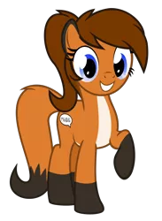 Size: 1280x1751 | Tagged: safe, artist:the smiling pony, derpibooru import, oc, oc:sunnyside, unofficial characters only, fox, fox pony, hybrid, original species, pony, 2019 community collab, derpibooru community collaboration, cute, female, grin, looking at you, mare, ponytail, raised hoof, simple background, smiling, solo, squee, tail fluff, transparent background, vector