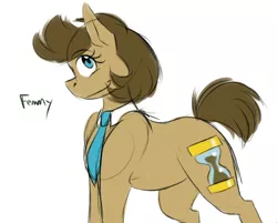Size: 636x511 | Tagged: safe, artist:pocketyhat, derpibooru import, part of a set, doctor whooves, time turner, earth pony, pony, alternate name, cutie mark, female, femmy, mare, necktie, rule 63, simple background, smiling, solo, the doctoress, white background