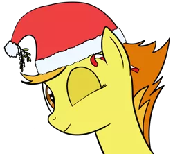 Size: 1800x1600 | Tagged: safe, artist:ngnir, derpibooru import, spitfire, pegasus, pony, bust, candy, candy cane, christmas, female, food, holiday, mare, mistletoe, one eye closed, portrait, solo, wink