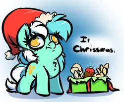 Size: 4000x3300 | Tagged: safe, artist:witchtaunter, derpibooru import, lyra heartstrings, pony, unicorn, chest fluff, christmas, derp, faic, hand, hat, holiday, it chrismas, santa hat, that pony sure does love hands