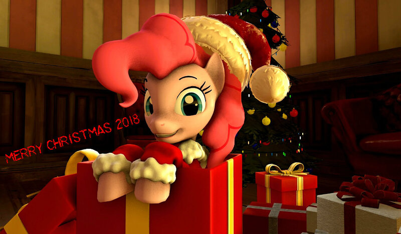 Size: 1153x673 | Tagged: safe, artist:jojobibou, derpibooru import, pinkie pie, pony, 3d, box, christmas, christmas tree, holiday, pony in a box, solo, tree