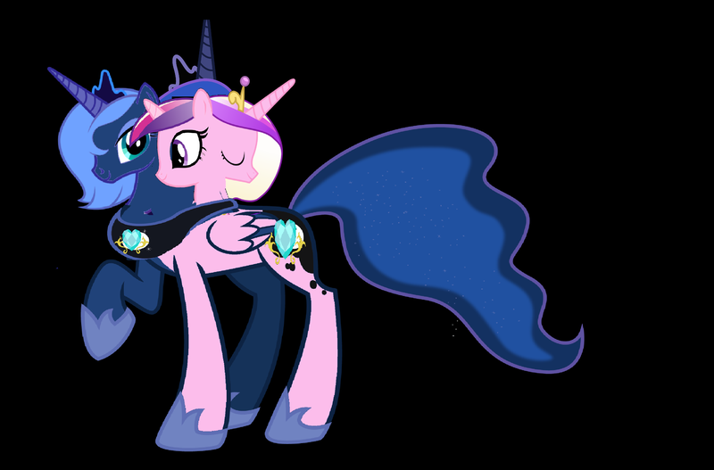 Size: 3489x2297 | Tagged: safe, artist:theunknowenone1, derpibooru import, princess cadance, princess luna, alicorn, pony, conjoined, female, filly, four heads, fusion, mare, multiple heads