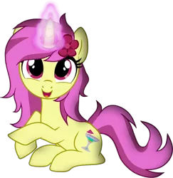 Size: 1014x1042 | Tagged: safe, artist:galacticflashd, derpibooru import, oc, oc:lemon drink, unofficial characters only, pony, unicorn, 2019 community collab, derpibooru community collaboration, cutie mark, drink, female, flower, flower in hair, horn, magic, mare, simple background, solo, telekinesis, transparent background