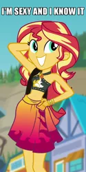 Size: 540x1080 | Tagged: safe, derpibooru import, edit, edited screencap, screencap, sunset shimmer, equestria girls, equestria girls series, forgotten friendship, adorasexy, belly button, caption, clothes, cropped, cute, geode of empathy, image macro, jewelry, lmfao, magical geodes, meme, midriff, sexy, sexy and i know it (lmfao), shimmerbetes, solo, song reference, sunset selfie, swimsuit, text