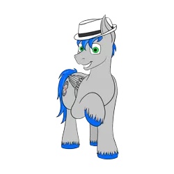 Size: 1200x1200 | Tagged: safe, artist:recordmelodie, derpibooru import, oc, oc:record melodie, unofficial characters only, pegasus, pony, 2019 community collab, derpibooru community collaboration, fedora, grin, hat, looking at you, male, simple background, smiling, solo, stallion, standing, transparent background, wings