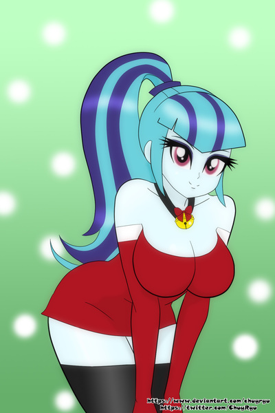 Size: 2000x3000 | Tagged: suggestive, artist:chuyryu, derpibooru import, sonata dusk, equestria girls, rainbow rocks, big breasts, breasts, busty sonata dusk, christmas, cleavage, clothes, costume, female, holiday, looking at you, ponytail, santa costume, sexy, sexy santa costume, solo