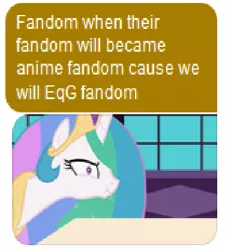 Size: 375x416 | Tagged: artist:artofmagicpoland, artist:forgalorga, derpibooru import, engrish, facebook, fandomception, g5 drama, grammar error, implied equestria girls, leak, meme, messenger, op is having a stroke, op is on drugs, princess celestia, safe, shitposting, shitposting loudly, triggered, wat