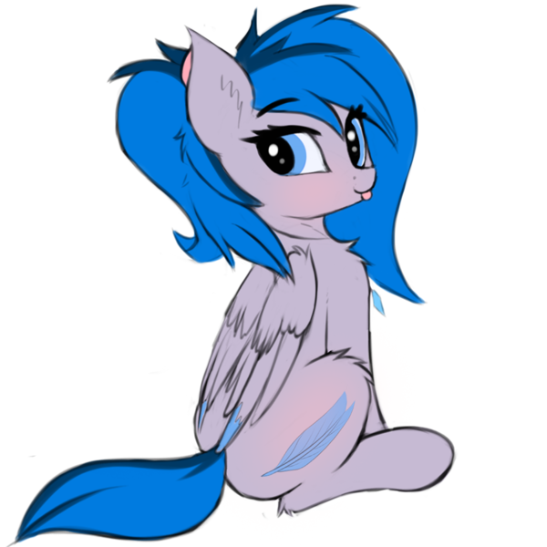 Size: 1200x1200 | Tagged: safe, artist:twiren, derpibooru import, oc, oc:rennie, unofficial characters only, pegasus, pony, 2019 community collab, derpibooru community collaboration, butt, female, looking back, mare, plot, simple background, sitting, solo, tongue out, transparent background