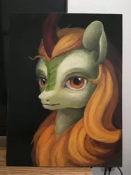 Size: 3024x4032 | Tagged: artist:amarthgul, autumn blaze, bust, canvas, derpibooru import, irl, kirin, painting, photo, portrait, safe, solo, sounds of silence, traditional art