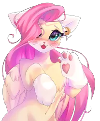 Size: 3000x3624 | Tagged: safe, artist:jun1313, derpibooru import, fluttershy, cat, pegasus, pony, animal costume, bell, blushing, cat bell, chest fluff, clothes, costume, cute, daaaaaaaaaaaw, female, fluttercat, high res, hnnng, mare, mask, paw gloves, paw prints, shyabetes, simple background, solo, transparent background, weapons-grade cute