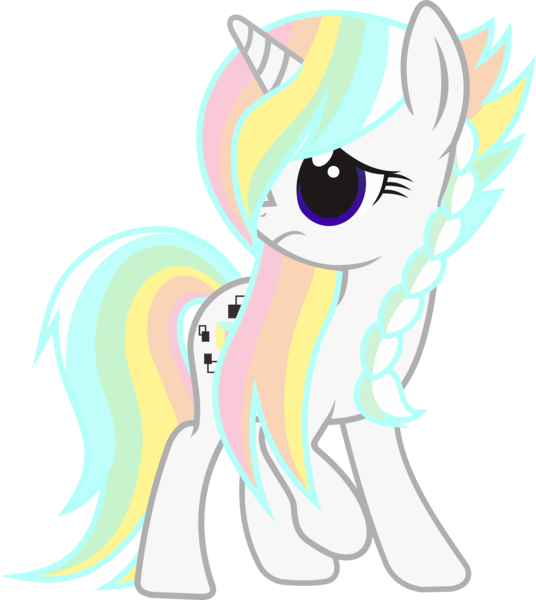 Size: 7013x7845 | Tagged: safe, artist:alphatea, derpibooru import, oc, oc:dimy, unofficial characters only, pony, unicorn, 2019 community collab, derpibooru community collaboration, absurd resolution, braid, female, mare, multicolored hair, rainbow hair, raised hoof, shy, simple background, solo, standing, transparent background