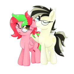 Size: 2100x2100 | Tagged: safe, artist:rivin177, derpibooru import, oc, oc:bastian lawrenz, oc:sakura la vie roses, earth pony, pony, 2019 community collab, derpibooru community collaboration, eyeglasses, female, folded wings, glasses, male, mare, open mouth, simple background, stallion, standing, transparent background, wings