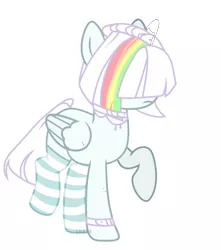 Size: 1948x2200 | Tagged: safe, artist:airymarshmallow, derpibooru import, oc, alicorn, pegasus, pony, bangs, clothes, female, hair over eyes, hair over face, mare, multicolored hair, rainbow hair, simple background, socks, solo, striped socks, white background