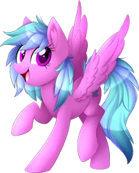 Size: 2464x3058 | Tagged: safe, artist:scarlet-spectrum, derpibooru import, oc, oc:skylas, unofficial characters only, pegasus, pony, ear fluff, female, leg fluff, looking at you, mare, multicolored hair, multicolored mane, multicolored tail, open mouth, raised hoof, raised leg, simple background, smiling, solo, spread wings, wings