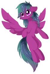 Size: 732x1091 | Tagged: artist needed, safe, derpibooru import, oc, oc:skylas, unofficial characters only, pegasus, pony, female, mare, multicolored hair, multicolored mane, multicolored tail, simple background, solo, spread wings, wings
