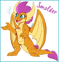 Size: 689x730 | Tagged: artist:esmeia, derpibooru import, dragon, dragoness, female, older, older smolder, open mouth, safe, scar, simple background, smolder, solo, white background