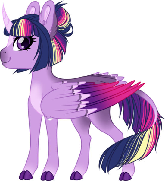 Size: 681x746 | Tagged: safe, artist:sweethearttarot, derpibooru import, twilight sparkle, twilight sparkle (alicorn), alicorn, classical unicorn, pony, unicorn, alternate design, alternate hairstyle, butt feathers, cloven hooves, curved horn, female, headcanon, horn, leonine tail, nextgen:tarotverse, rainbow power, short hair, solo, tail feathers, tarotverse, unshorn fetlocks