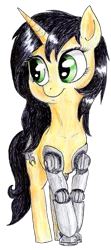 Size: 575x1300 | Tagged: safe, artist:t72b, derpibooru import, oc, oc:gadget steelmare, unofficial characters only, cyborg, pony, unicorn, 2019 community collab, derpibooru community collaboration, amputee, female, mare, prosthetic limb, prosthetics, simple background, solo, traditional art, transparent background